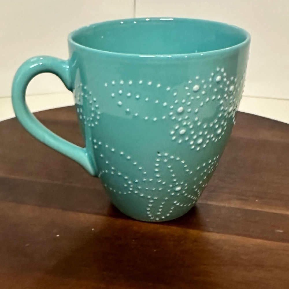 Vintage Starbucks 2006 Aqua Turquoise Floral Embossed Mug – 12oz